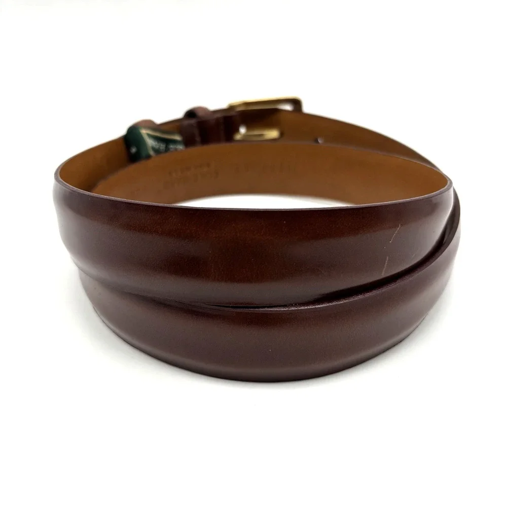 Vintage Cole Haan A2028 Gloss Brown Leather Brass Buckle Dress Belt 36 USA Made